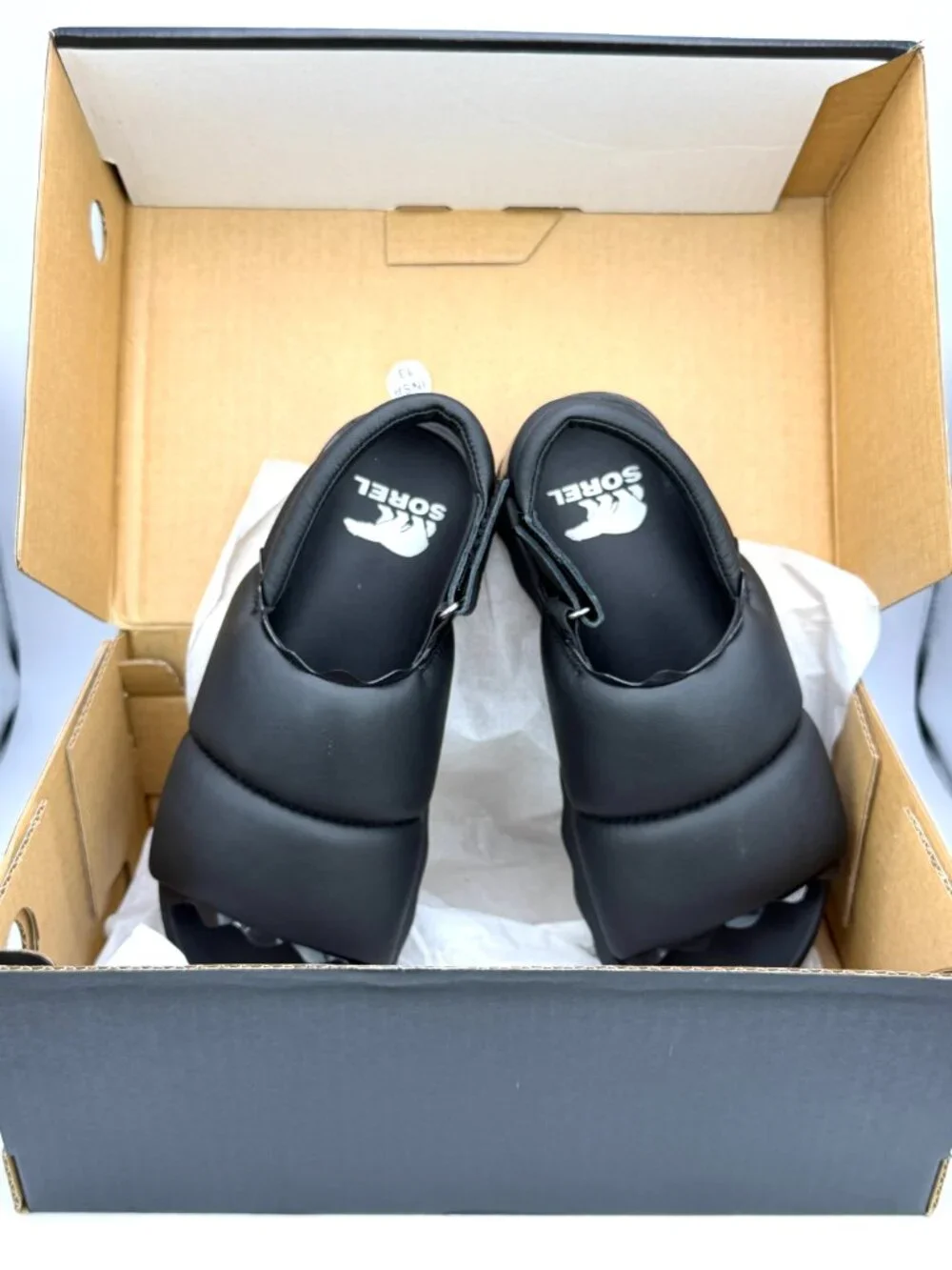SOREL Vibe Women's Black Leather Platform Slingback Slide Sandals  US 8 NIB.